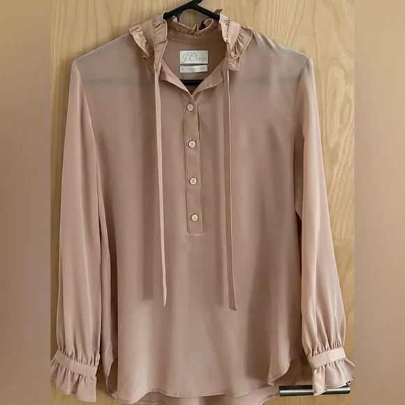 J.CREW CLASSIC FIT RUFFLE NECK SILK POPOVER - Picture 3 of 9